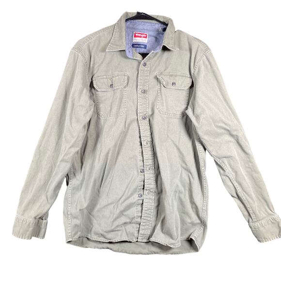 Wrangler Mens Shirt Green Woven Button Down Front Pockets Comfort Flex Medium - Picture 1 of 13